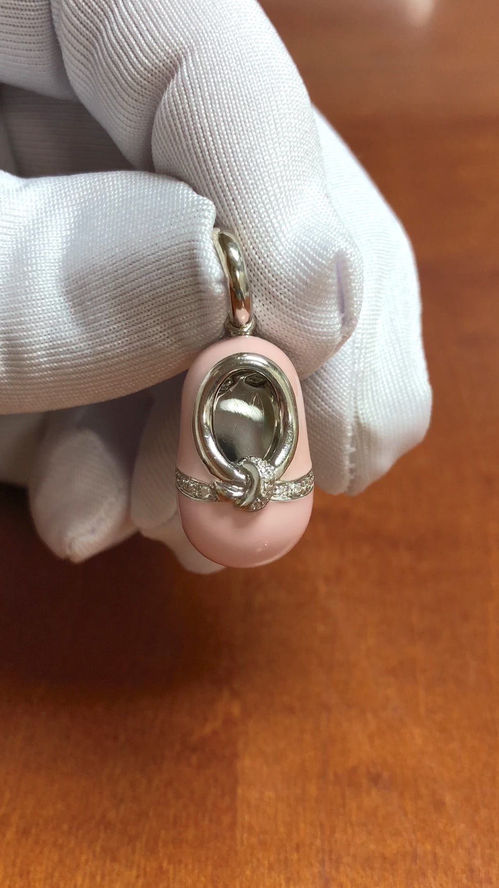 Aaron Basha 18K White Gold Pink Enamel and Diamond Shoe Pendant Charm