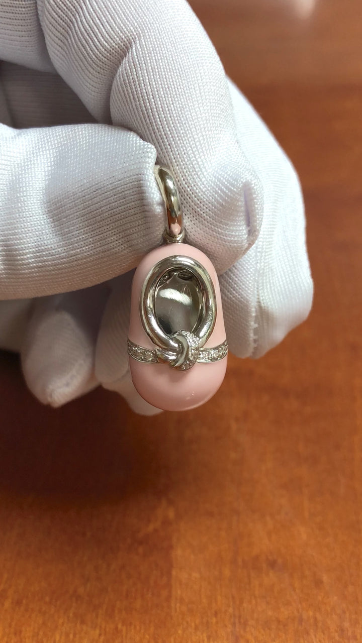 Aaron Basha 18K White Gold Pink Enamel and Diamond Shoe Pendant Charm