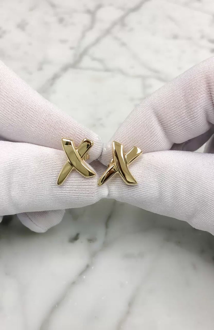 Vintage Tiffany & Co. Paloma Picasso 18K Yellow Gold Graffiti X Earrings Small