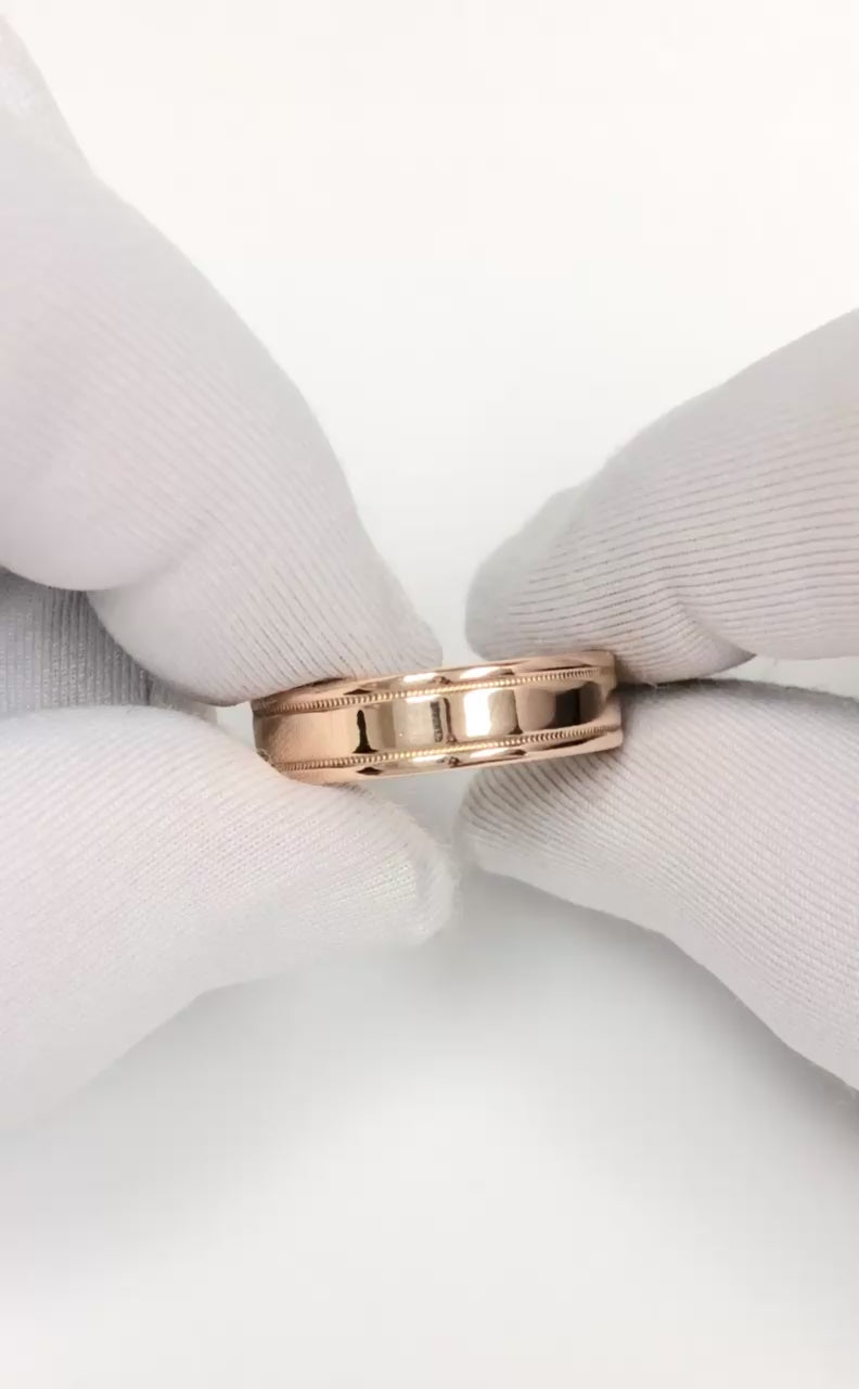 Tiffany & Co. 18K Rose Gold Double Milgrain Men's Wedding Band Ring Size 10