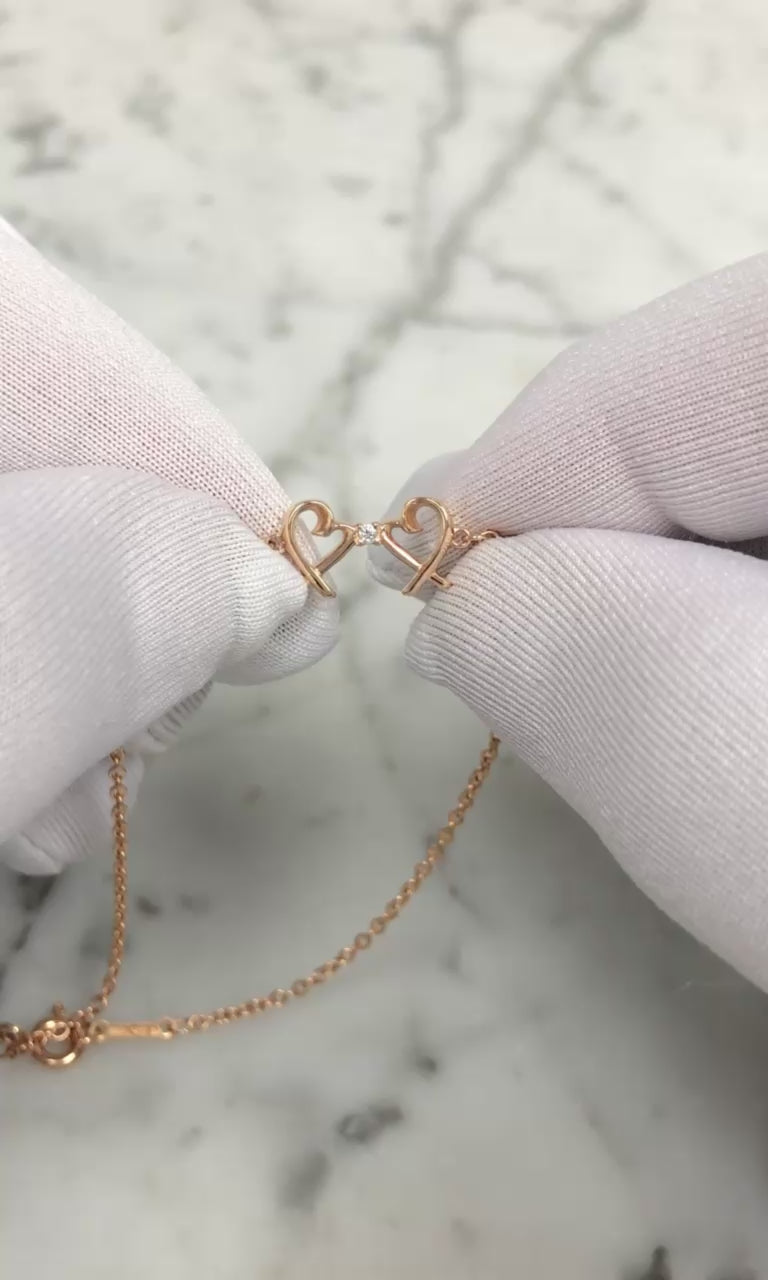 Tiffany & Co. Paloma Picasso 18K Rose Gold Double Loving Heart Bracelet 7"
