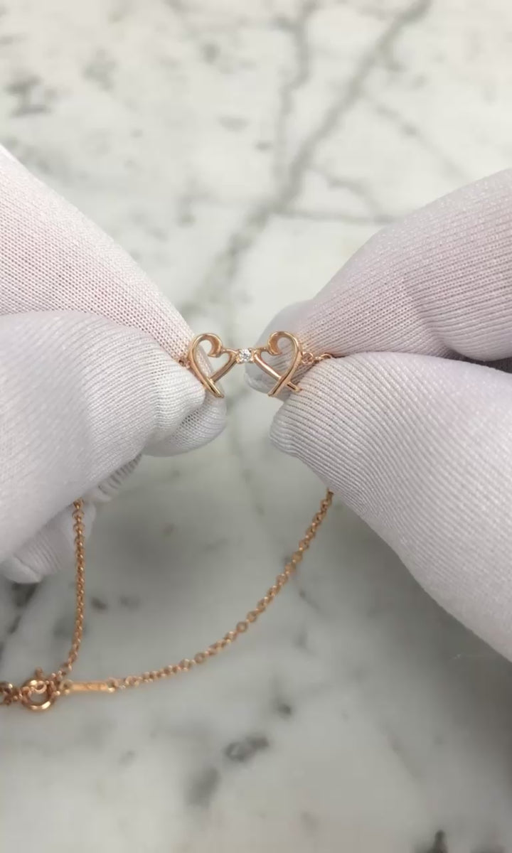 Tiffany & Co. Paloma Picasso 18K Rose Gold Double Loving Heart Bracelet 7"