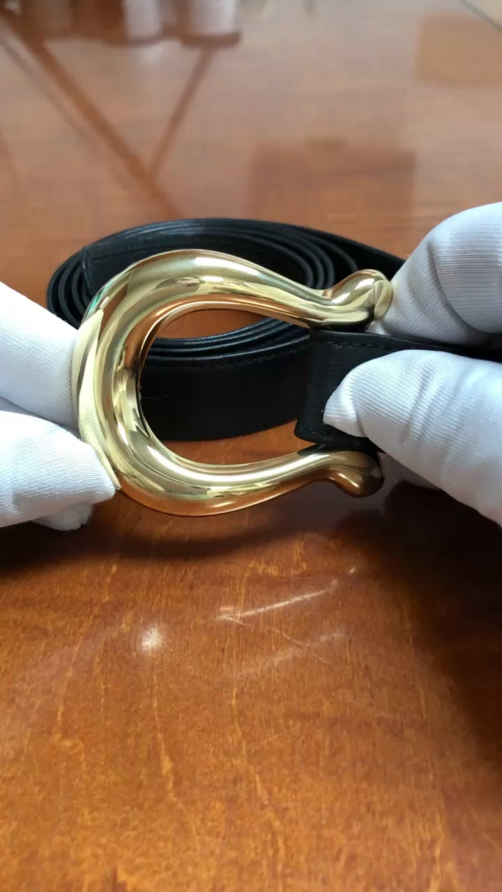 Tiffany & Co. Elsa Peretti Vintage Equestrian Horseshoe 18K Y Gold Buckle Belt