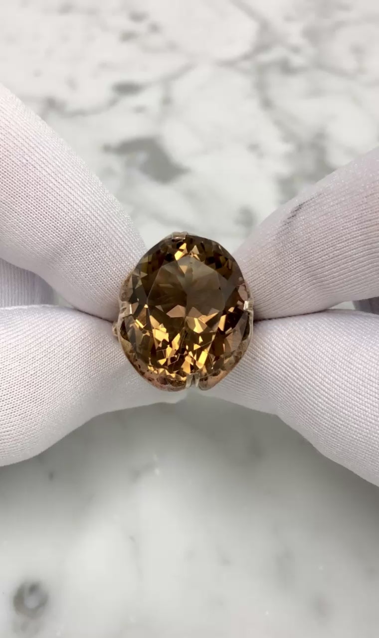 Vintage Mid-Century 9K Gold Smoky Quartz Statement Ring