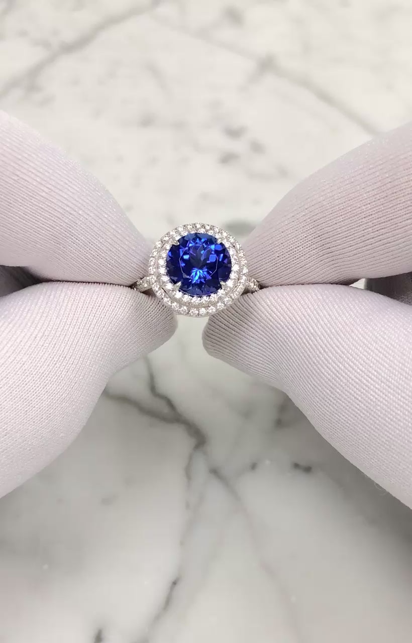 Tiffany & Co. Platinum Double Soleste Round Shape 3ct Tanzanite Diamond Ring