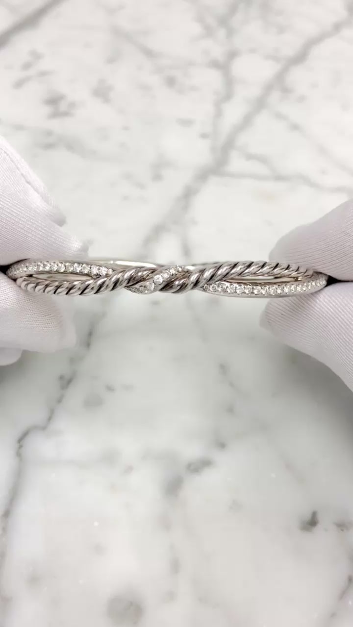 David Yurman Silver Continuance Pavé Twisted Cable Bracelet with Diamonds - Med