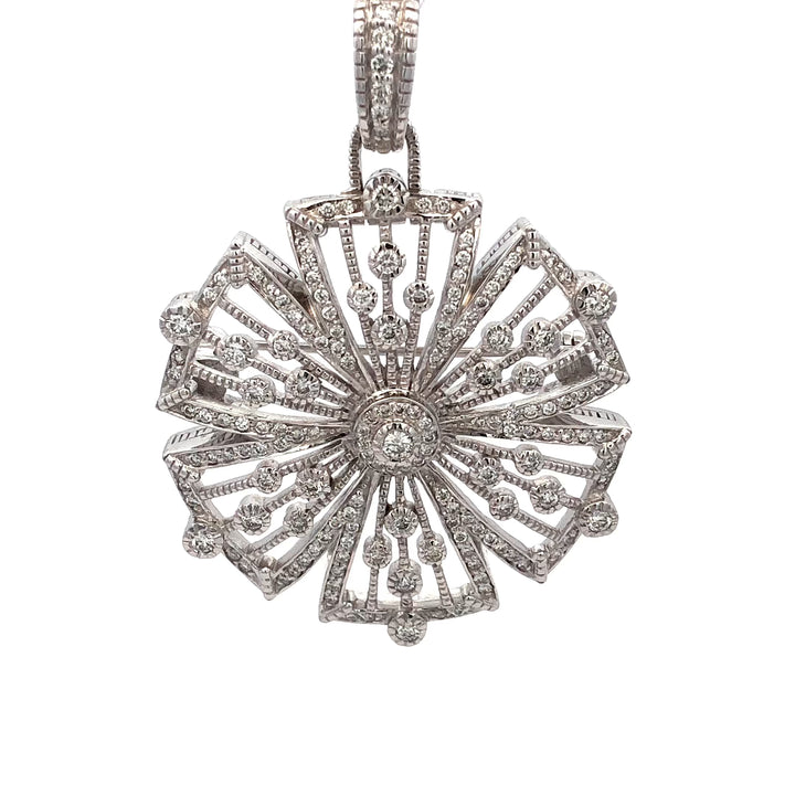 Vintage Judith Ripka 18K White Gold Round Diamond Filligree Brooch Pendant