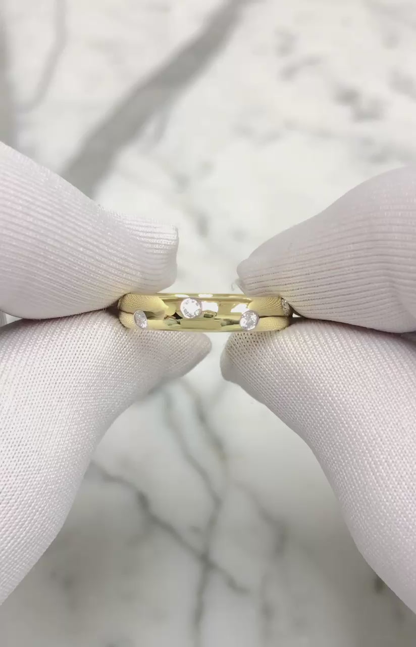 Tiffany & Co. 18K Yellow Gold + Platinum Etoile Diamond Band Ring Size 5.5 3.8mm