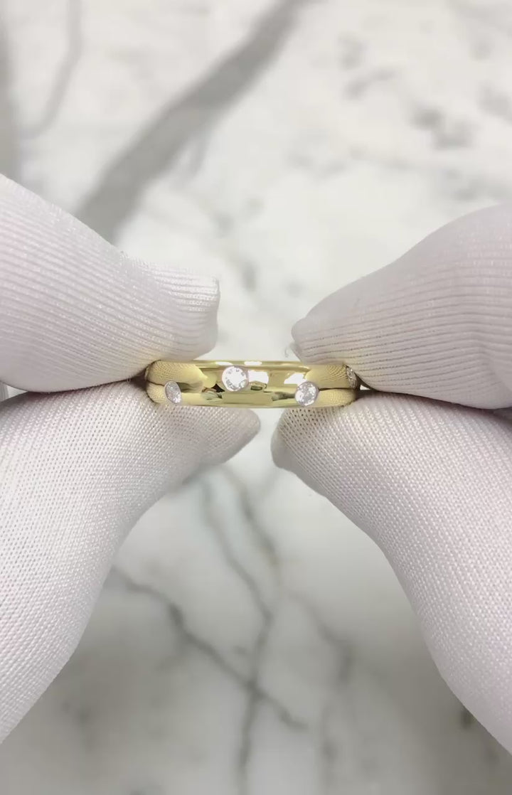 Tiffany & Co. 18K Yellow Gold + Platinum Etoile Diamond Band Ring Size 5.5 3.8mm