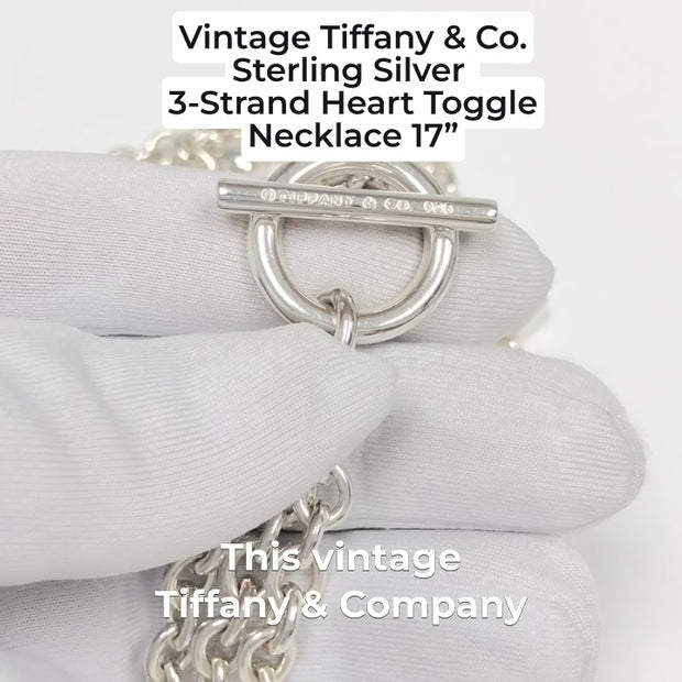 Vintage Tiffany & Co. Sterling Silver 3-Strand Heart Toggle