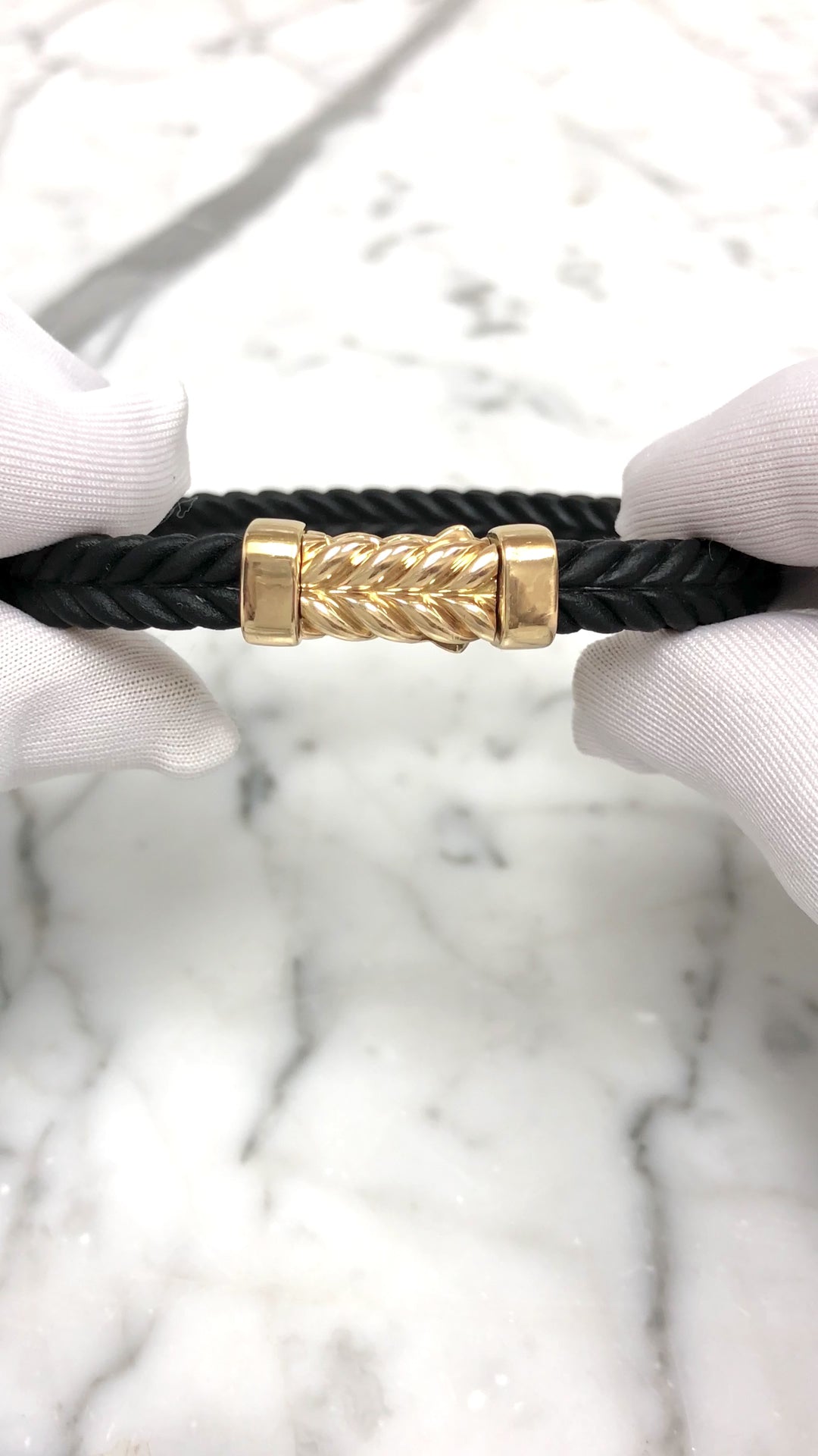 David Yurman Chevron Black Rubber & 18K Yellow Gold Bracelet — 9mm