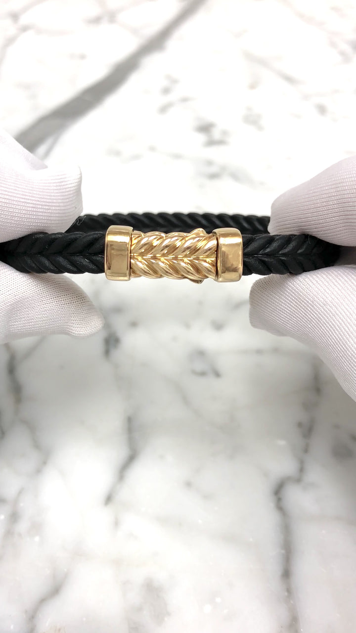 David Yurman Chevron Black Rubber & 18K Yellow Gold Bracelet — 9mm