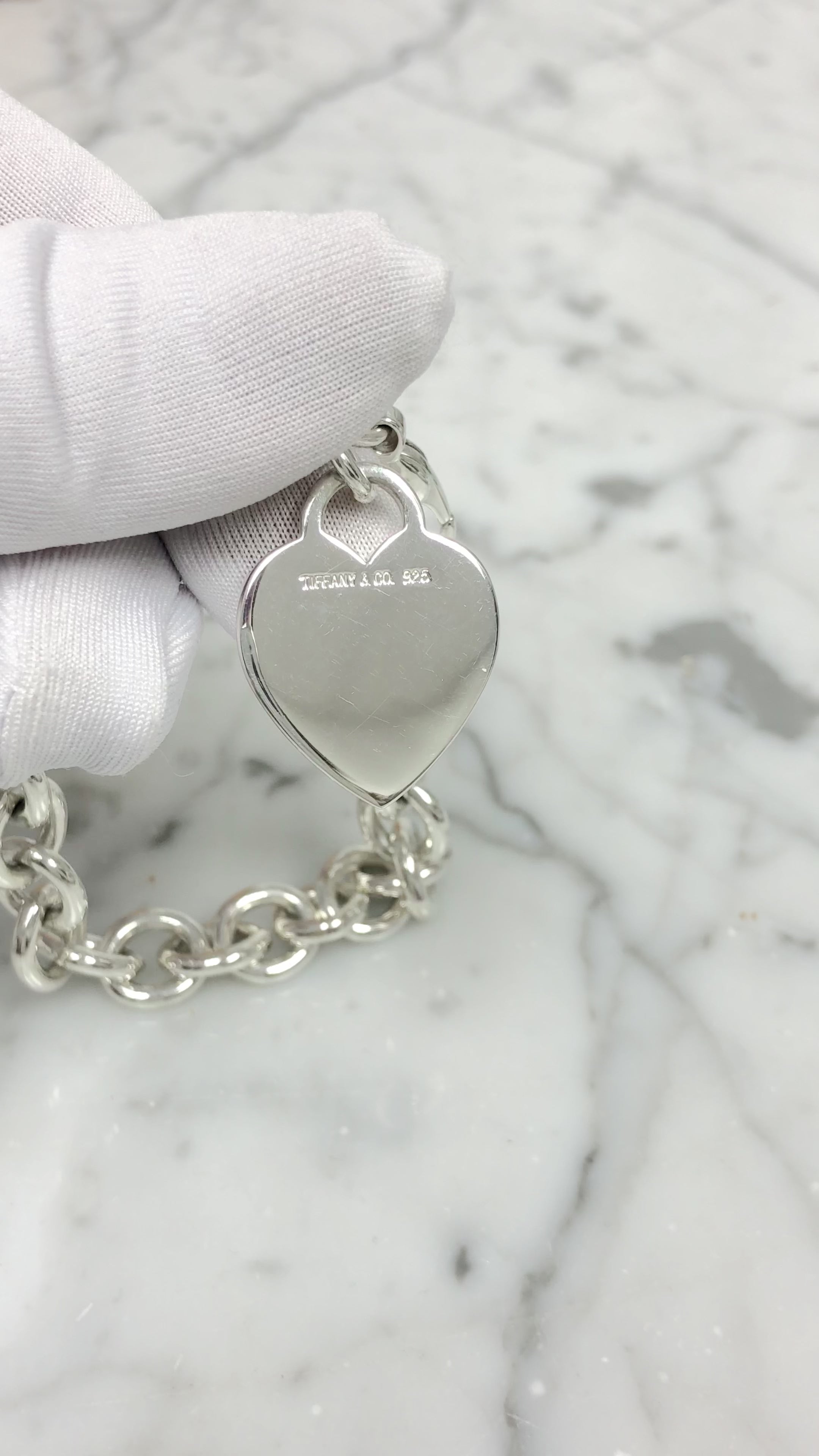 Tiffany & Co. Sterling Silver Heart Tag Link Bracelet 7.5