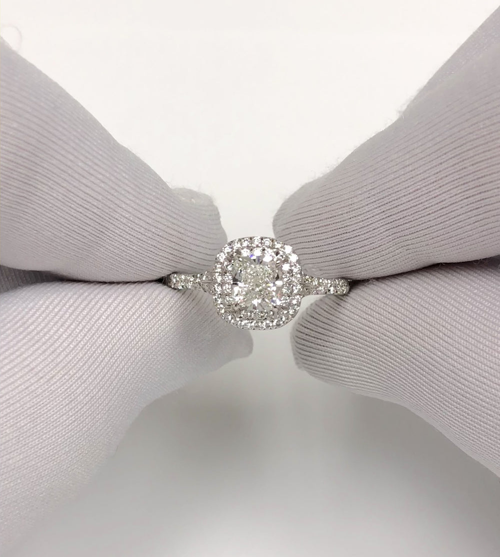 Tiffany & Co. Soleste 1.16 cts total Cushion Diamond Engagement Ring F VVS2 Plat