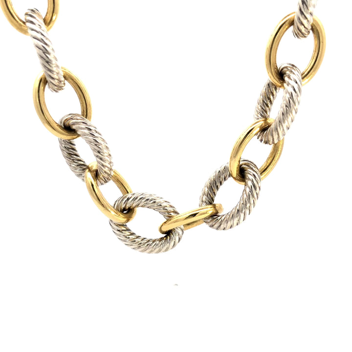David Yurman 18K Gold Sterling Silver Large Oval Chain Link Necklace 16"