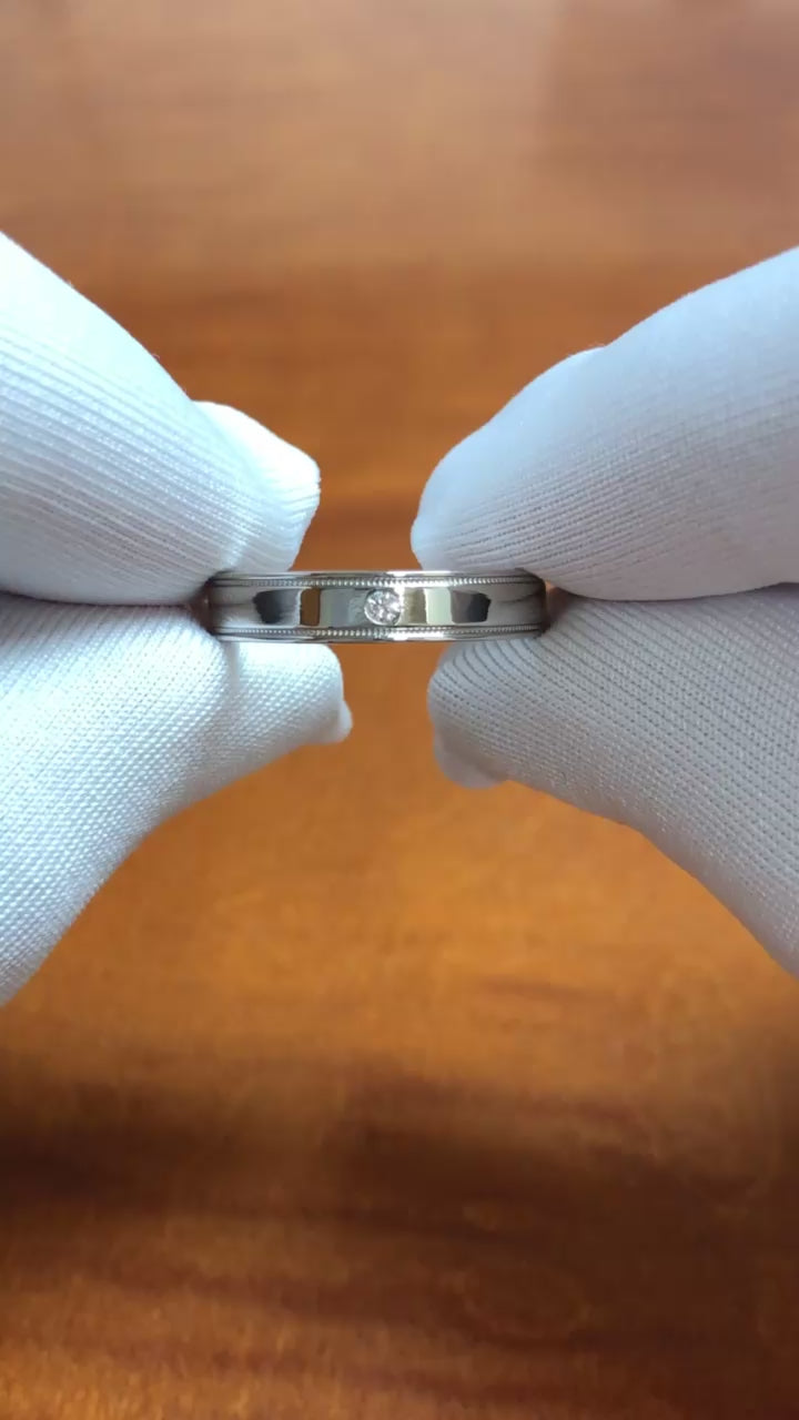 Tiffany & Co. Together Double Milgrain Single Diamond Band Platinum 4mm Size 8