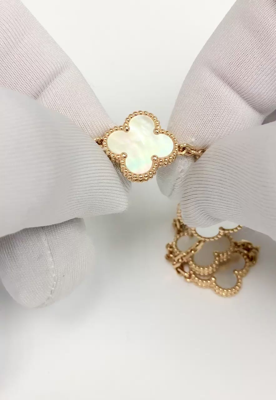 Van Cleef & Arpels 18KY Vintage Alhambra 5-Motif MOP Bracelet, 7", Cert & Extras