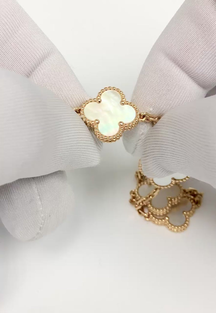 Van Cleef & Arpels 18KY Vintage Alhambra 5-Motif MOP Bracelet, 7", Cert & Extras