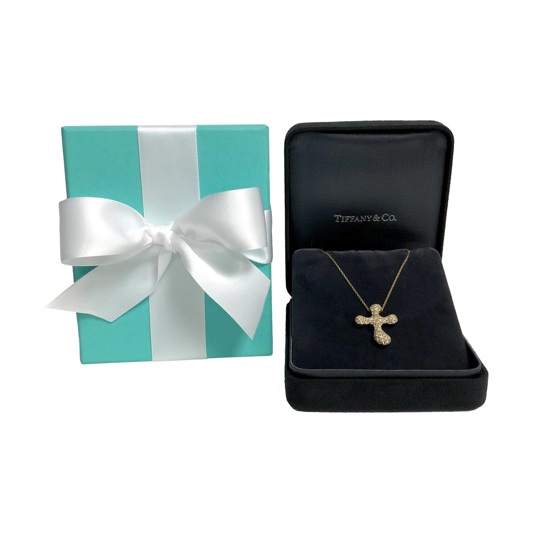 Tiffany & Co. Elsa Peretti 18K Yellow Gold Diamond Pave Cross Pendant Necklace