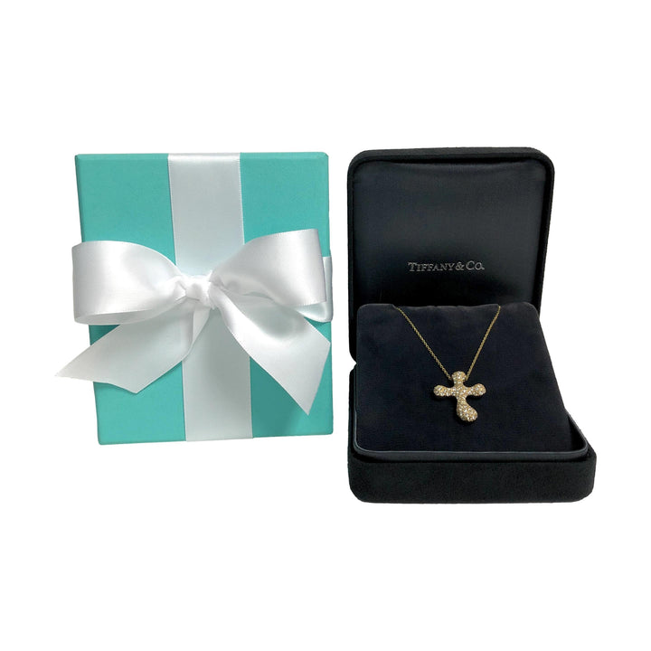 Tiffany & Co. Elsa Peretti 18K Yellow Gold Diamond Pave Cross Pendant Necklace