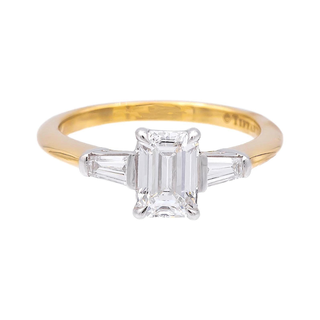 Tiffany & Co. 18K Yellow Gold Plat Emerald Cut Engagement Ring 1.16ct TW EVVS2