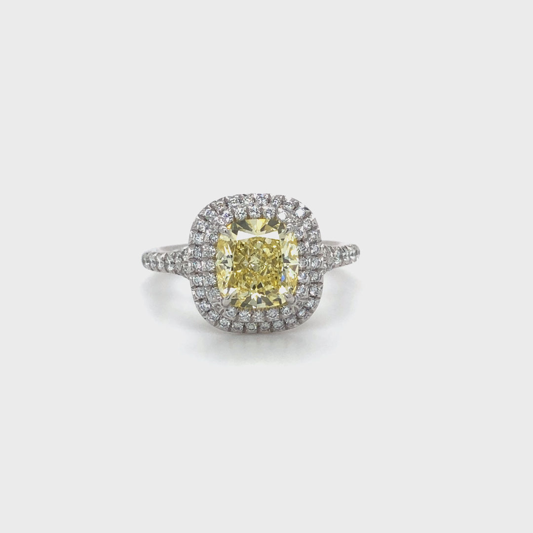 Tiffany & Co Platinum Soleste Fancy Yellow Cushion Diamond Engagement Ring 2.58 ct TW