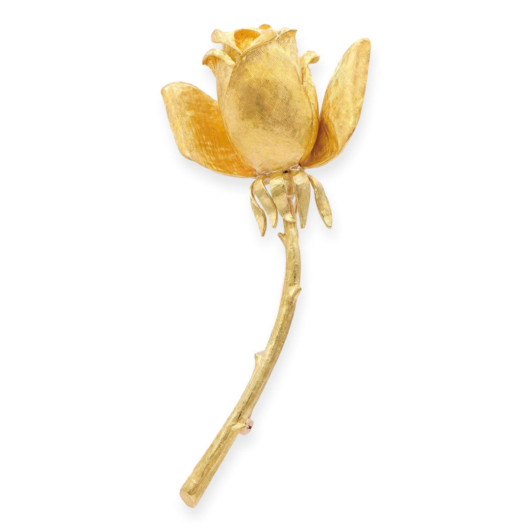 Vintage 18K Yellow Gold Satin Rose Motif Pin Brooch