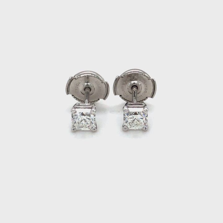 Tiffany & Co. Platinum Lucida Diamond Stud Earrings .90 cts TW G-H VVS
