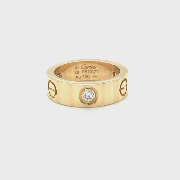 Cartier Love Ring 18K Yellow Gold Three Diamonds Band Size 48