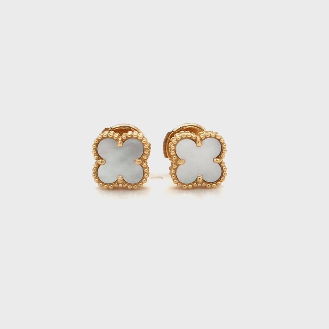 Van Cleef & Arpels Sweet Alhambra 18K Yellow Gold Mother of Pearl Stud Earrings