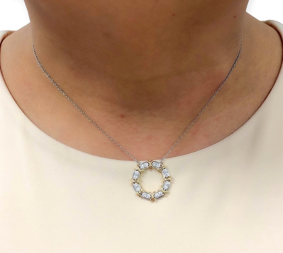 Tiffany Platinum and 18K Gold Schlumberger 16 Stone Pendant