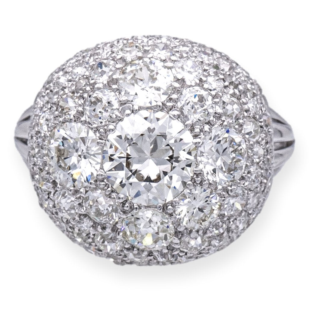 Vintage Platinum Dome Cluster 5.11ct. TW Diamond Cocktail Ring