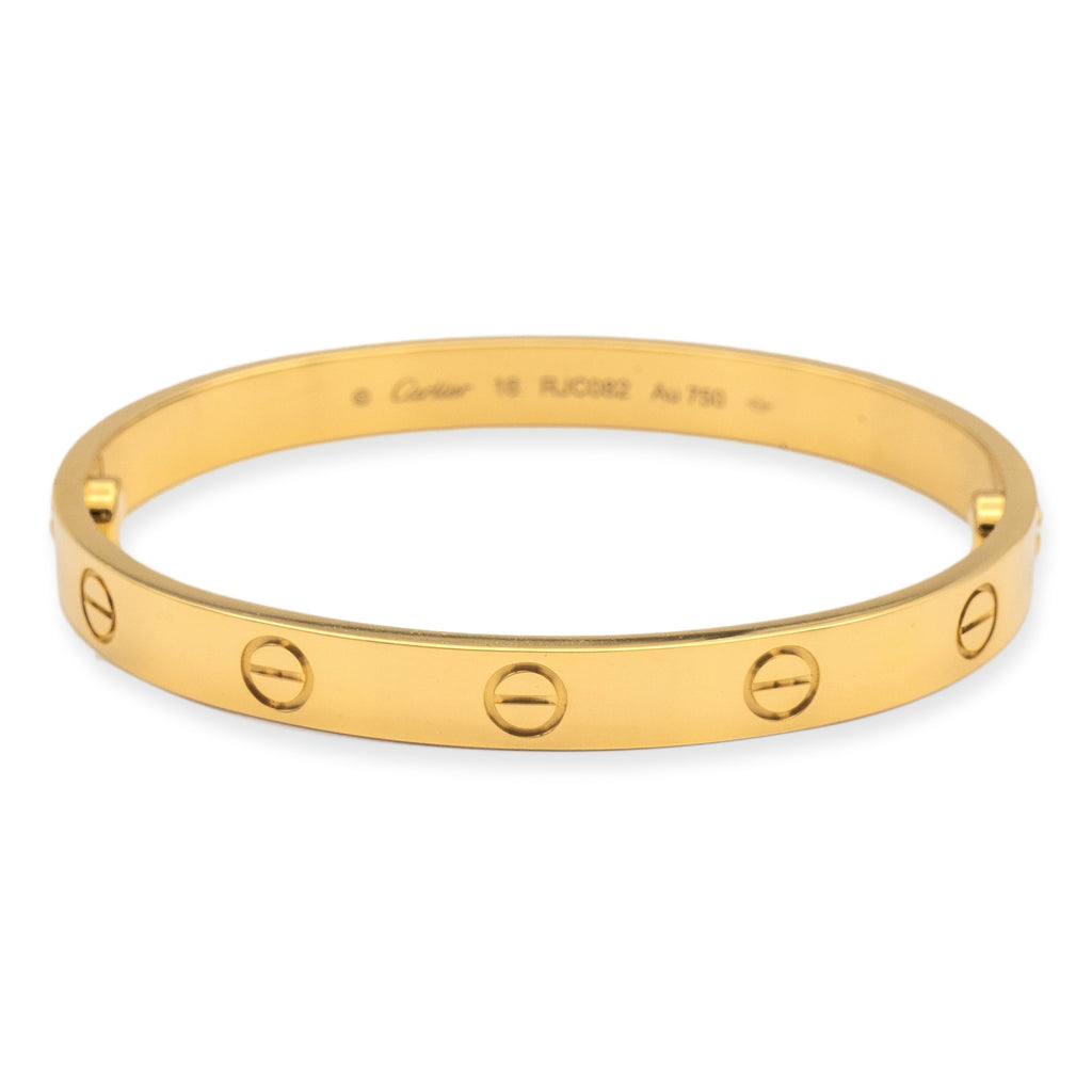 Cartier Love 18K Yellow Gold Bangle Bracelet Size 16 with