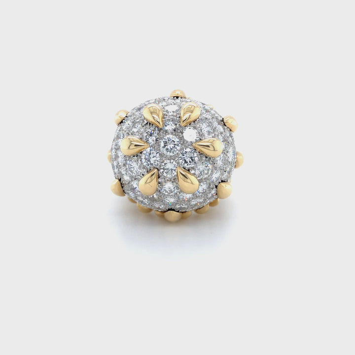 David Webb 18K Yellow Gold and Platinum Pave Diamond Dome Cocktail Ring