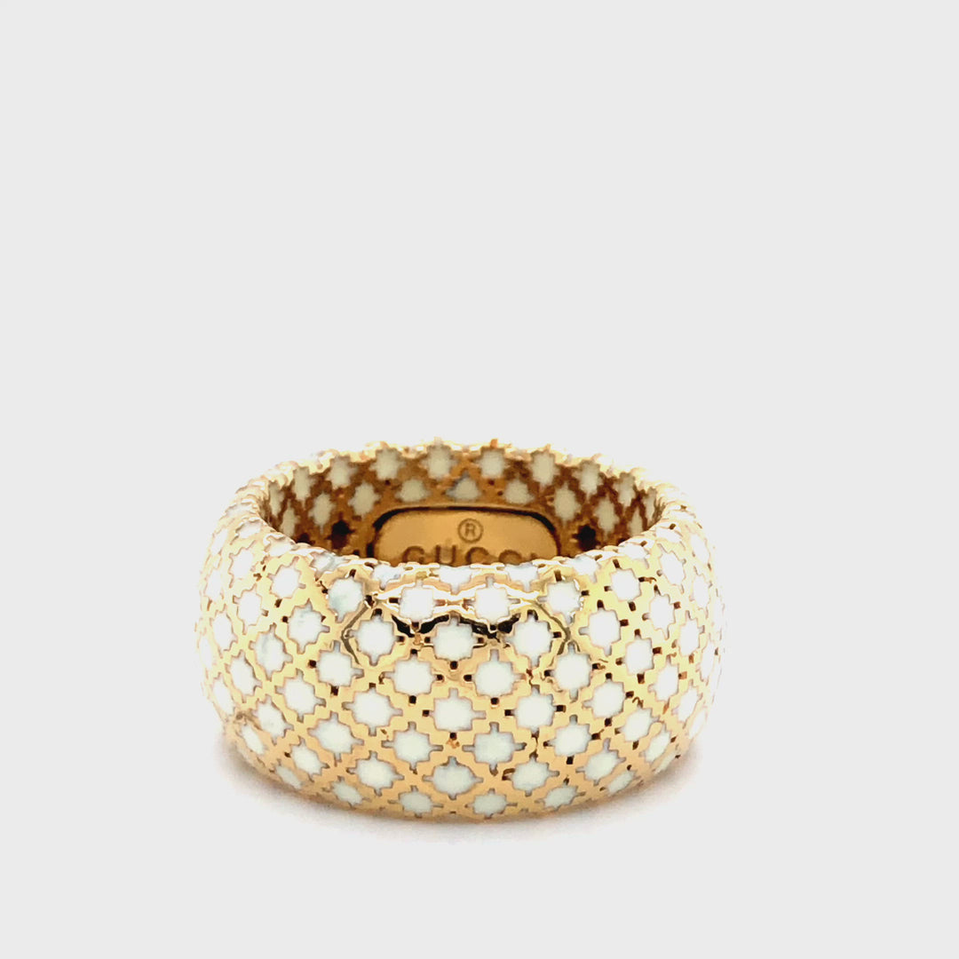 Gucci Diamantissima Collection White Enamel and 18 Karat Yellow Gold Ring