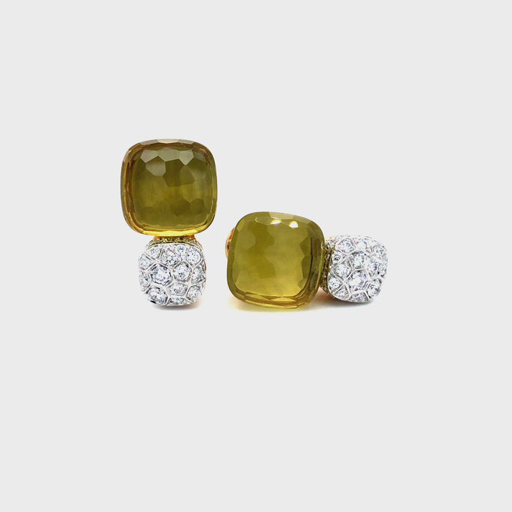 Rare Pomellato Nudo 18K Rose Gold Lemon Quartz and Diamond Clip Earrings