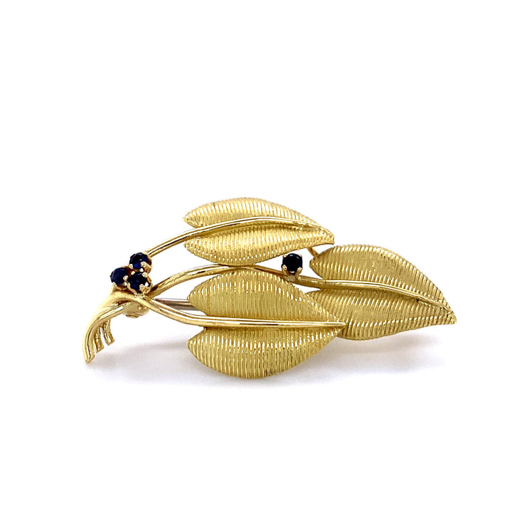 Tiffany & Co. Vintage Leaf Sapphire Brooch Circa 1960