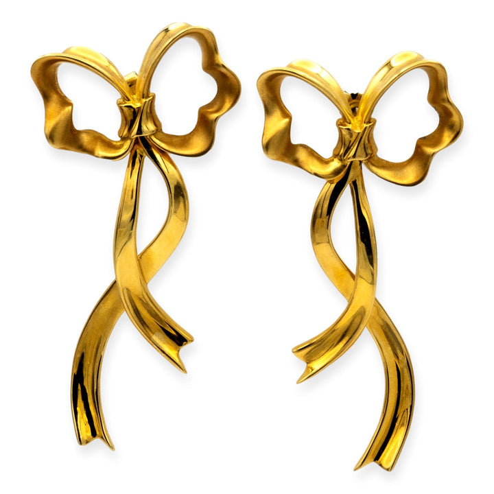 Vintage Tiffany & Co. 18K Yellow Gold 1985 Ribbon Bow Earrings