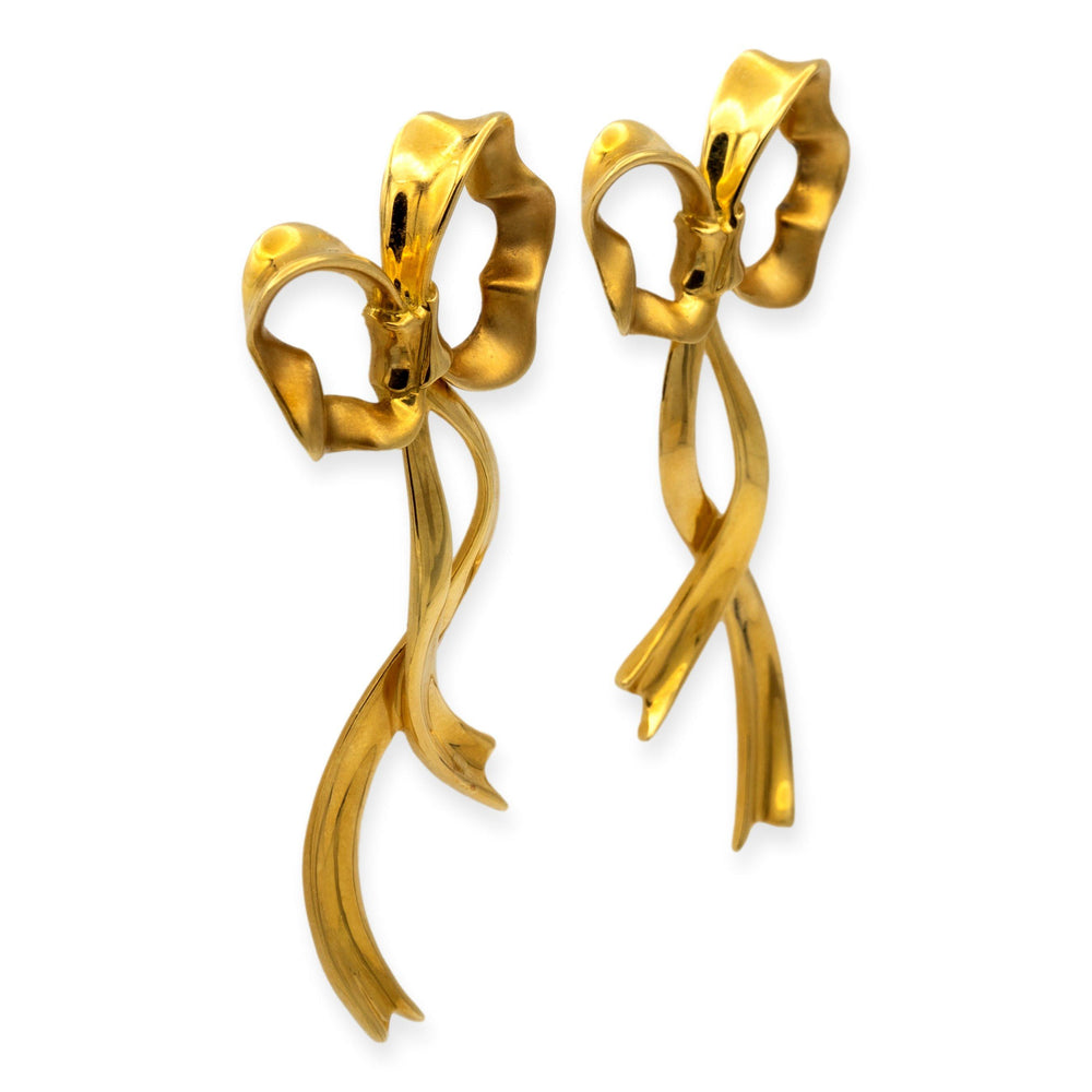 Vintage Tiffany & Co. 18K Yellow Gold 1985 Ribbon Bow Earrings
