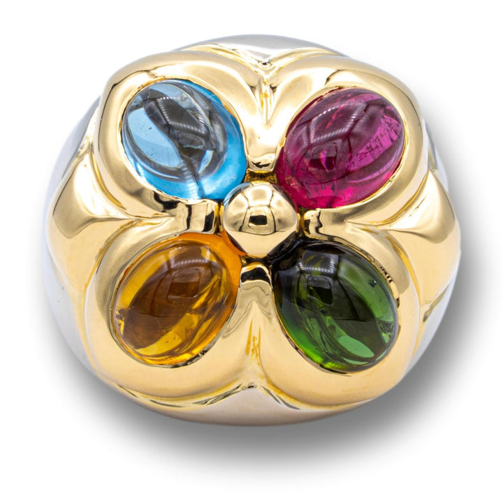 Bvlgari Allegra 18K White and Yellow Gold Cabochon Multi-Gem Wide Cocktail Ring