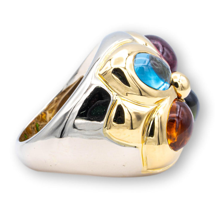 Bvlgari Allegra 18K White and Yellow Gold Cabochon Multi-Gem Wide Cocktail Ring