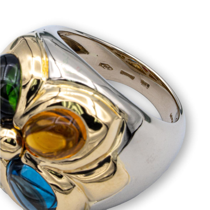 Bvlgari Allegra 18K White and Yellow Gold Cabochon Multi-Gem Wide Cocktail Ring