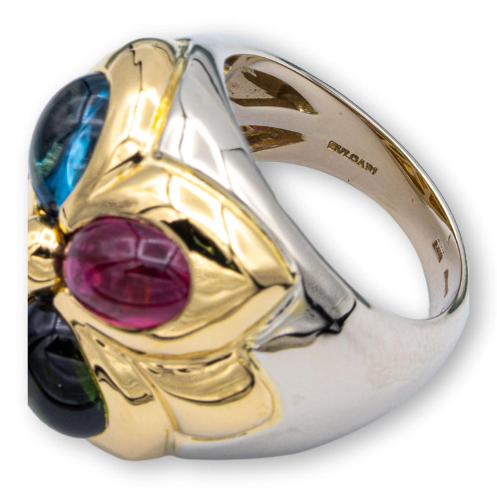 Bvlgari Allegra 18K White and Yellow Gold Cabochon Multi-Gem Wide Cocktail Ring