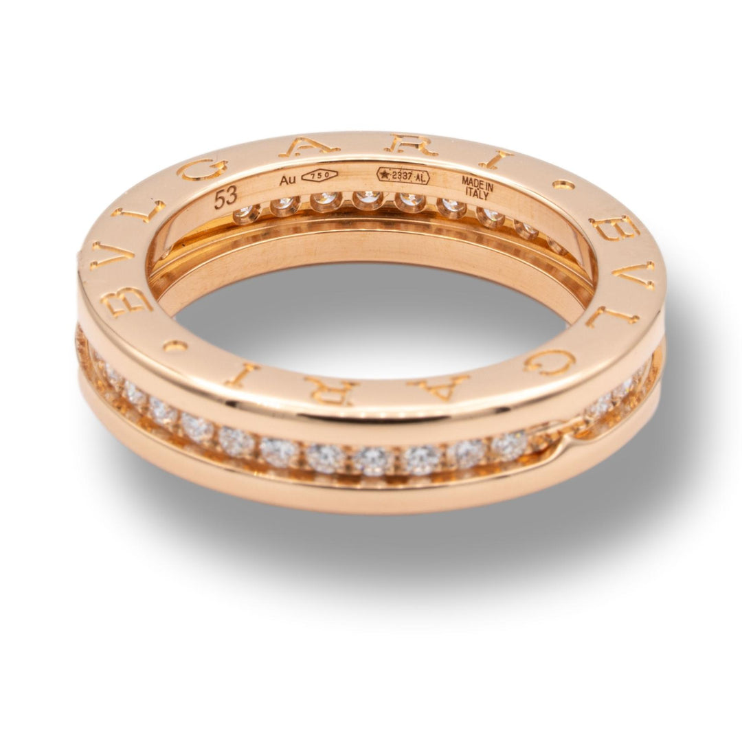 BVLGARI 18 Karat Rose Gold B-Zero Diamond Pave Band Ring 0.48 cts Size 6.5