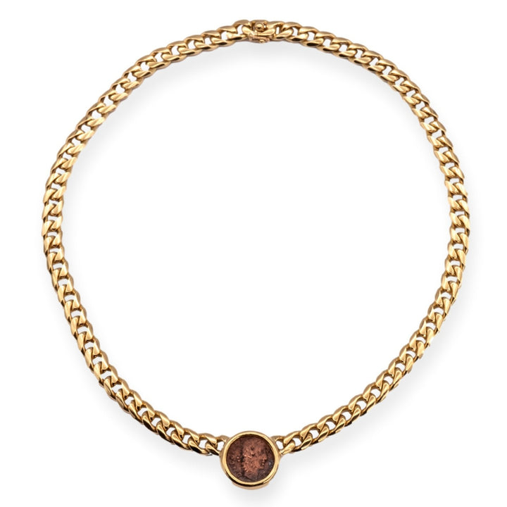 Bvlgari 18K Yellow Gold Ancient Roman Emperor Coin Choker Necklace