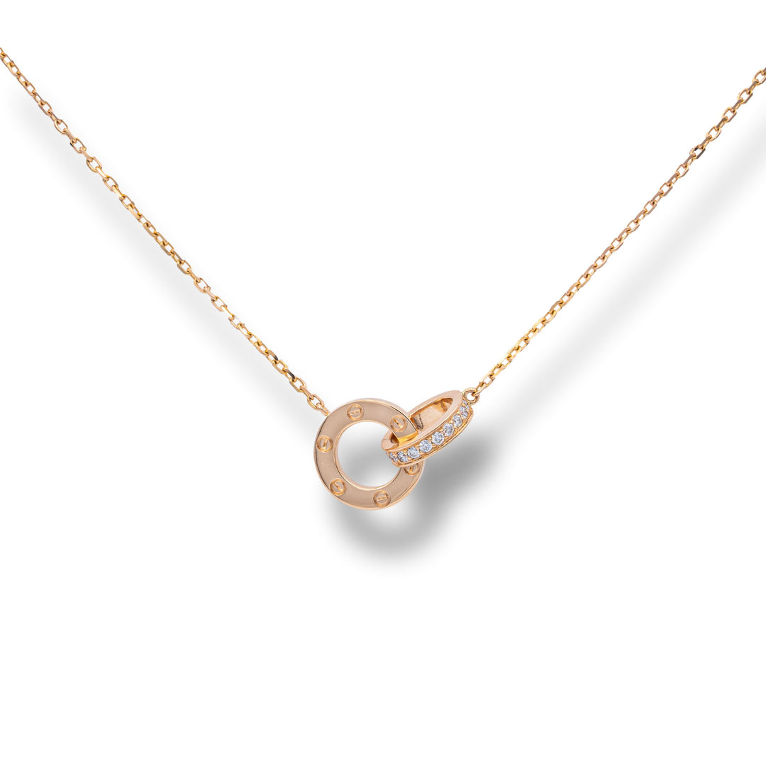 Cartier 18K Rose Gold LOVE Necklace with Diamonds 16" Long