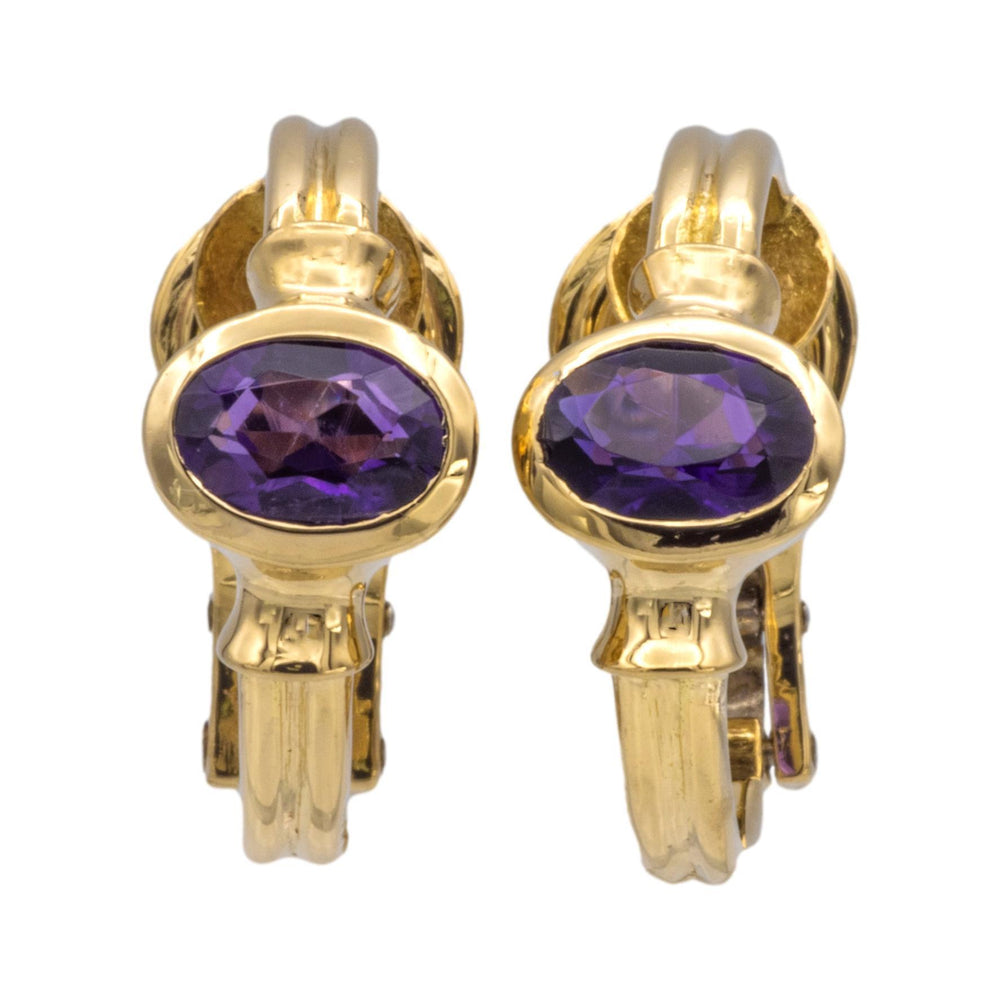 Vintage Cartier 18K Yellow Gold Oval Amethyst Huggie Clip Earrings