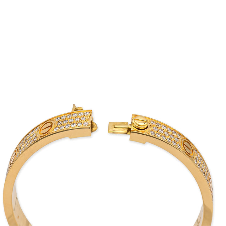 Cartier Love Bangle Bracelet Diamond Paved 18K Yellow Gold Size 17