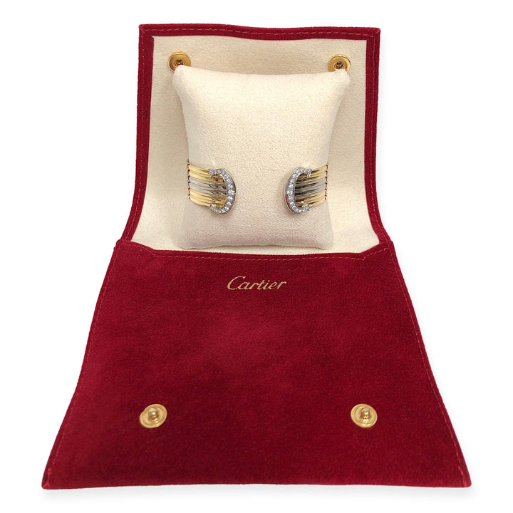 Vintage C de Cartier 18K Gold Trinity  Round Diamond Open Cuff Bracelet