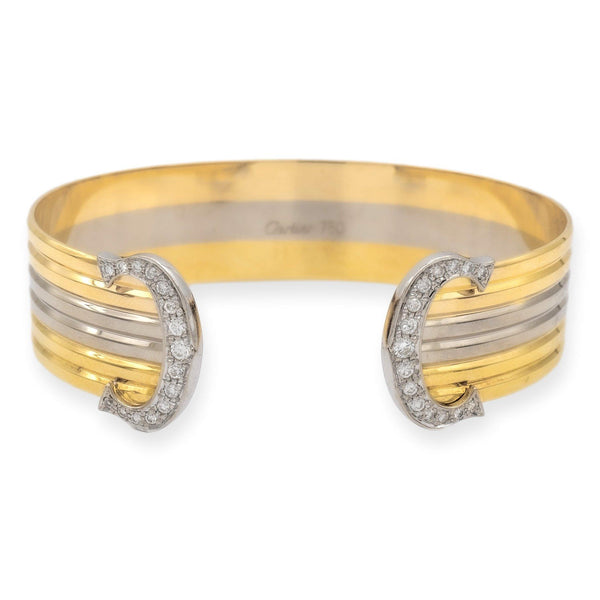 Vintage C de Cartier 18K Gold Trinity Round Diamond Open Cuff